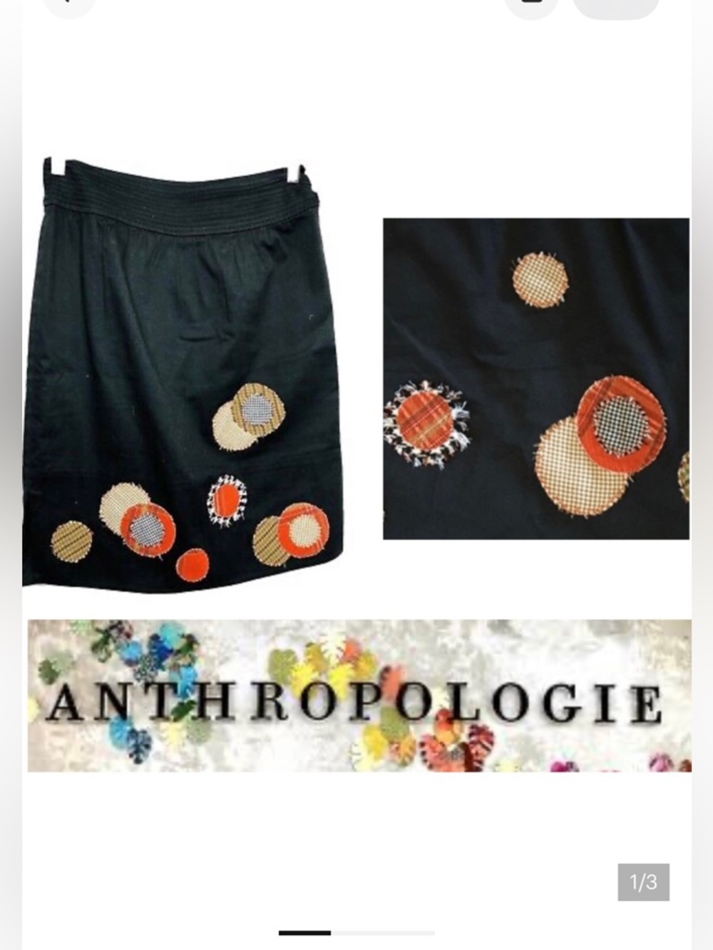 Anthropologie Black Skirt with Flannel appliqués Boho Summer Fall any Season